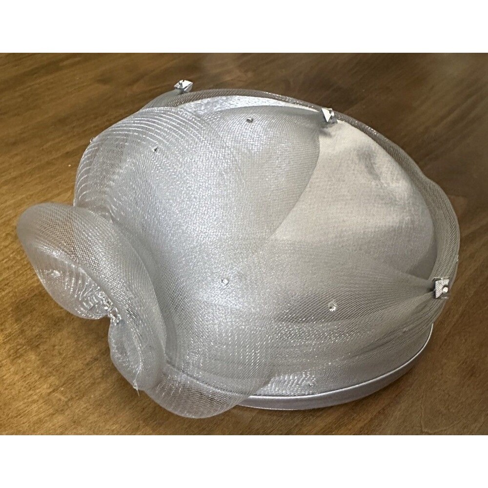 Anne Marie Sparkling Silver Women's Derby Hat with Large Bow Headpiece Vintage